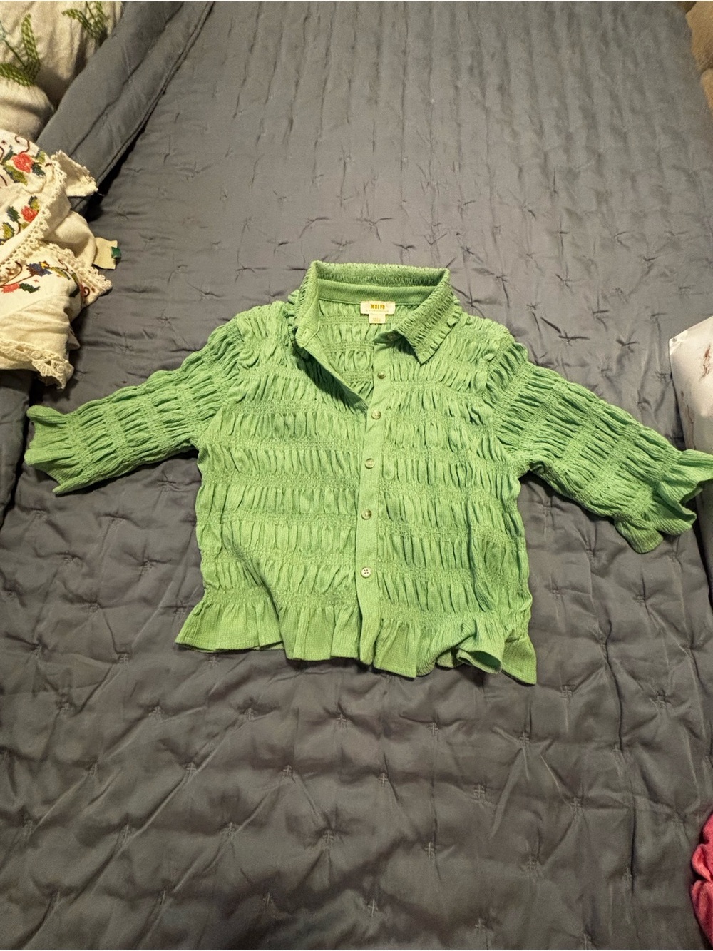 Maeve Light Green Textured Button-Down Shirt